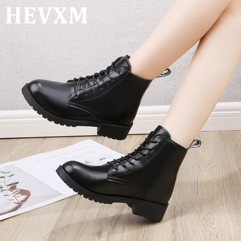 Botas Vintage con cordones para mujer, botines gruesos de cuero, cálidos,  invierno, 2019 _ - AliExpress Mobile