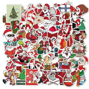 

50Pcs/Pack Christmas Santa Claus Stickers Gift Candy Package Box Stationery Laptop Guitar Suitcase Waterproof PVC Decor Decals