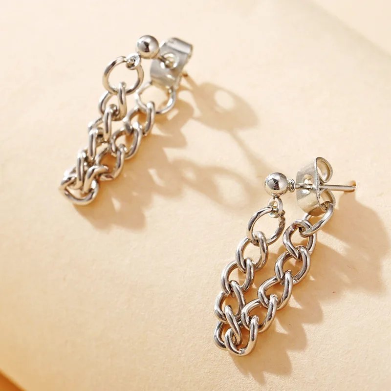 Korean Minimalist Style Chain Earrings Simple Silver Color Metal Fashion Statement for Women's Party Jewelry | Украшения и