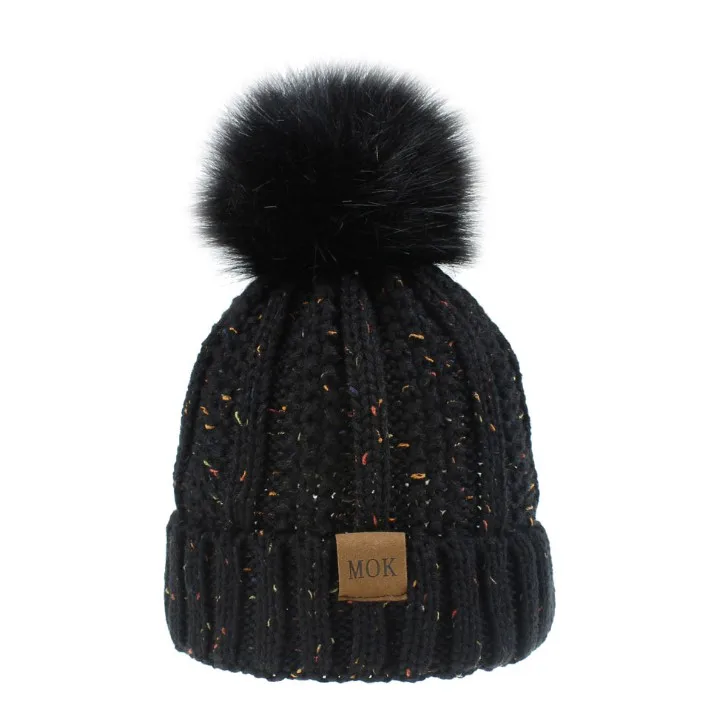 Black Pompom -Multi Новинка, модные шапки Skullies Beanies, зимние шапки для женщин, толстая вязаная теплая шапка, женская меховая шапка с помпонами, шапка для девочек - Цвет: Black Pompom -Multi