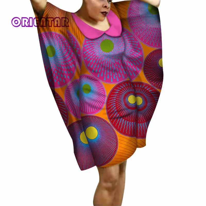 Новое Стильное женское платье с рукавом «летучая мышь», Африканский принт, Базен Riche, традиционная африканская Дизайнерская одежда, хлопковые вечерние короткие платья, WY1522 - Цвет: 12