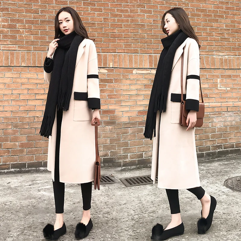 picture color3 XUXI осень зима синий и белый Сращивание шерстяное Свободное пальто для женщин Женское пальто тренд FZ0081 - Цвет: picture color3