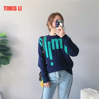 

TIMIS LI Fashion Women Sweater Long Sleeve Jumpers Knitwear Autumn/Spring Pullovers high quality Knitted sweaters