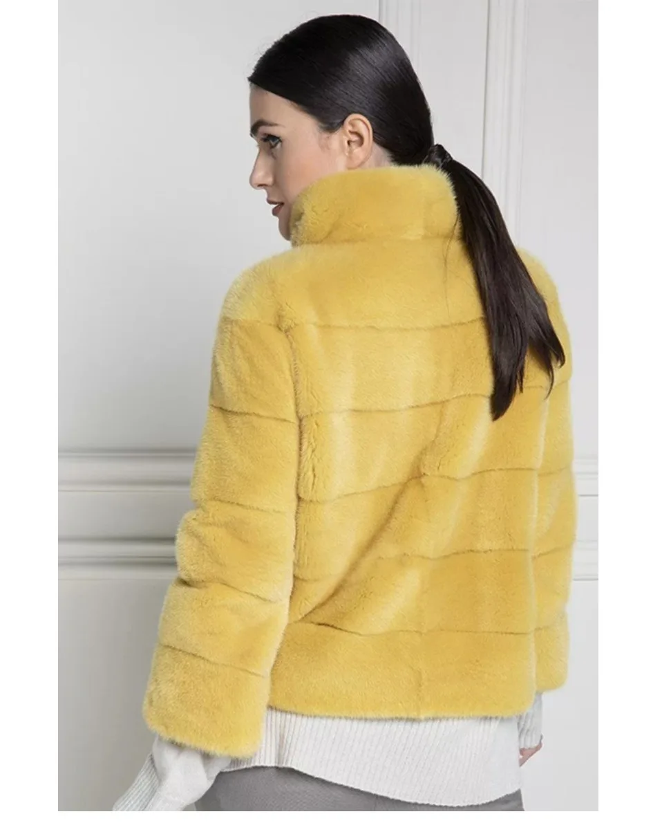 TOPFUR Real Fur Coat Women Genuine Leather Jackets Winter Coat Women Plus Size Real Mink Fur Coat With Fur Collar Yellow Jackets