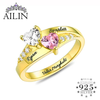 

Wholesale Personalized Women Promise Birthstone Ring For Her Engraving Two Names Ring Love Anniversary Jewelry Mother Day Gift