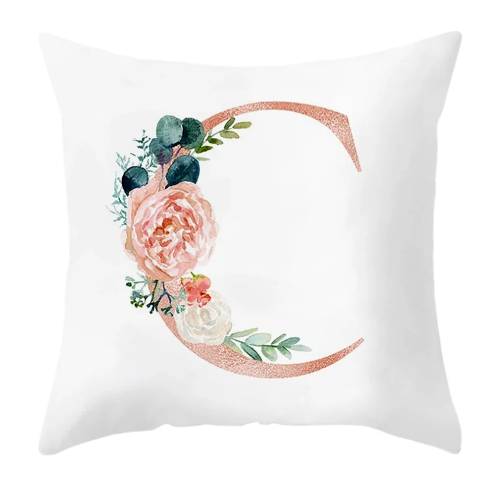 2pc 45x45cm Pillow Case Alphabet Floral Print For Kids Room Letter Pillow English Alphabet Flower Throw Pillow New