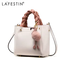 LAFESTIN Сумки из натуральной кожи для Для женщин сумки через плечо из натуральной кожи модные Фламинго с маленькими пушистыми помпончиками Сумка-тоут, сумка-тоут, Роскошный дизайнерский Bolsa Feminina