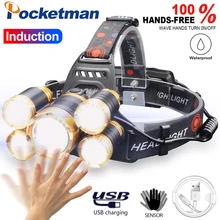 4000 люменов светодиодный налобный светильник с датчиком движения для тела, фонарь светильник для кемпинга с USB, лучший для кемпинга, рыбалки