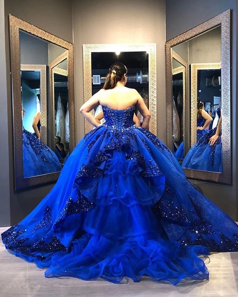 Royal Blue Quinceanera Dress Sweetheart Crystal Beaded Puffy Skirt Vestidos Para XV A&ntilde;os Sweet 16 Dress robe de soir&eacute;e