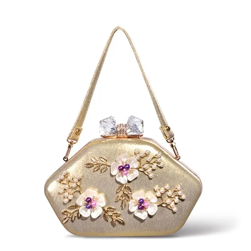 Women Beaded Flower Evening Bags Wedding Cocktail Party Bridal Clutch Handbag Shoulder Crossbody Wallet Purse
