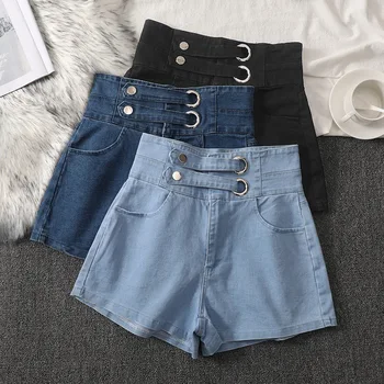

Shorts Women High Waist Loose 2020 Shorts for Women Regular Button Fly Pockets Black Denim Shorts Harajuku Casual Streetwear