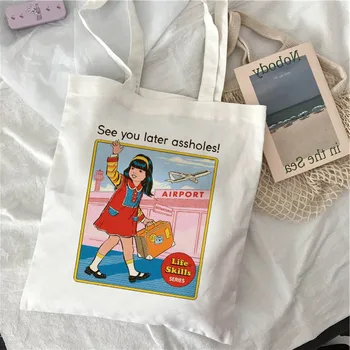 

Classic Harajuku shoulder bag large capacity woman interesting new with devil's word print leisure Cute art cartoon bag