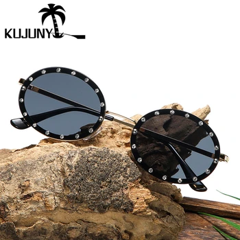 

KUJUNY Frameless Diamond Sunglasses Ladies Oval Sun Glasses Women Rimless Eyewear Retro Punk Eyeglasses Men Metal Frame Sunglass