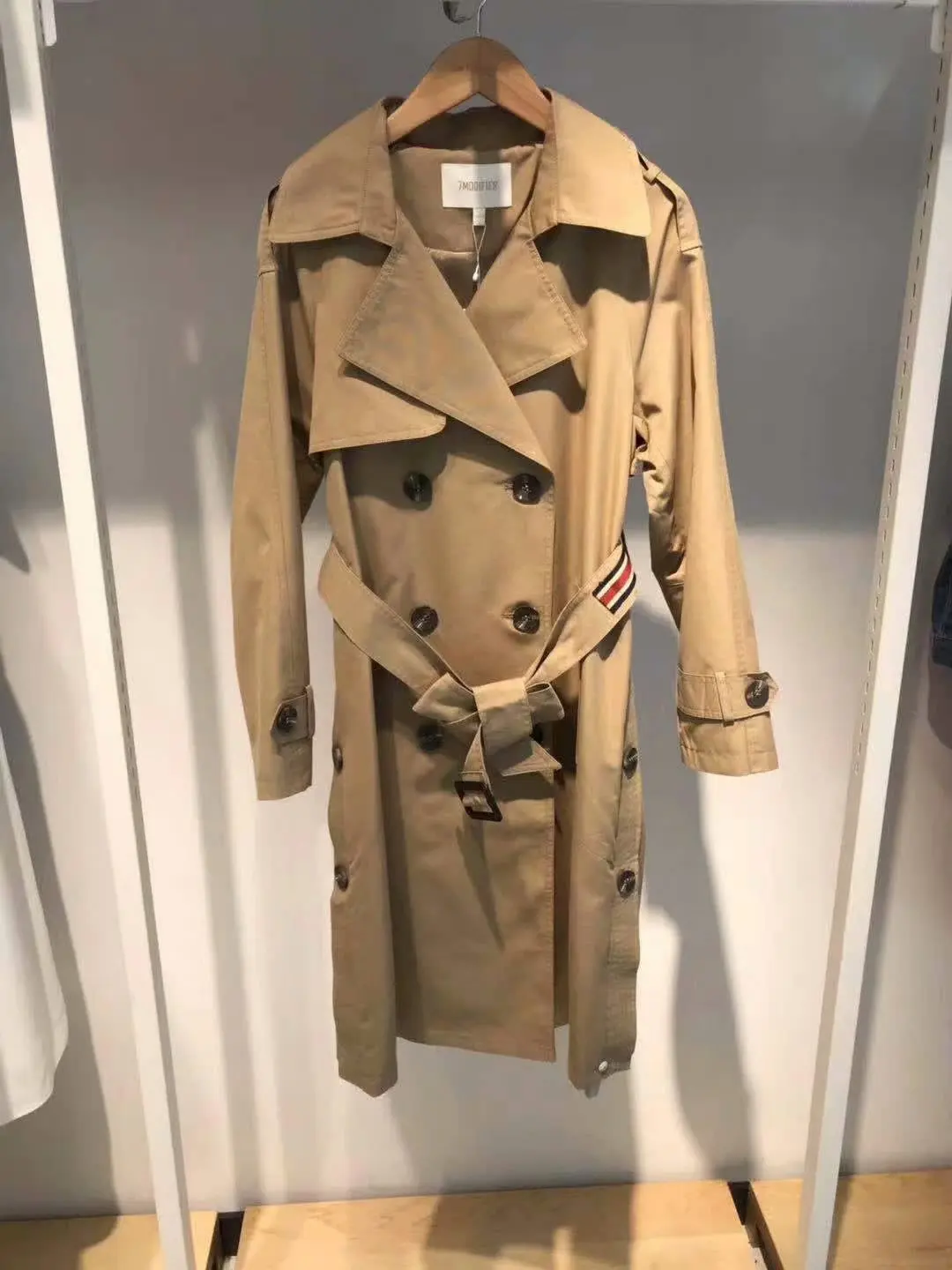 Autumn New Style Trench Coat Women's Mid-length Waist Hugging Trench Coat Shallow Kaki Coat Fashion 709c7022