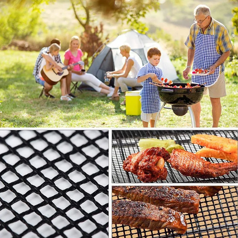 2PC/1PC Non Stick BBQ Grill Mesh Reusable Grilling Net Barbecue Mat Portable for Outdoor Grilling Cooking Baking Barbecue