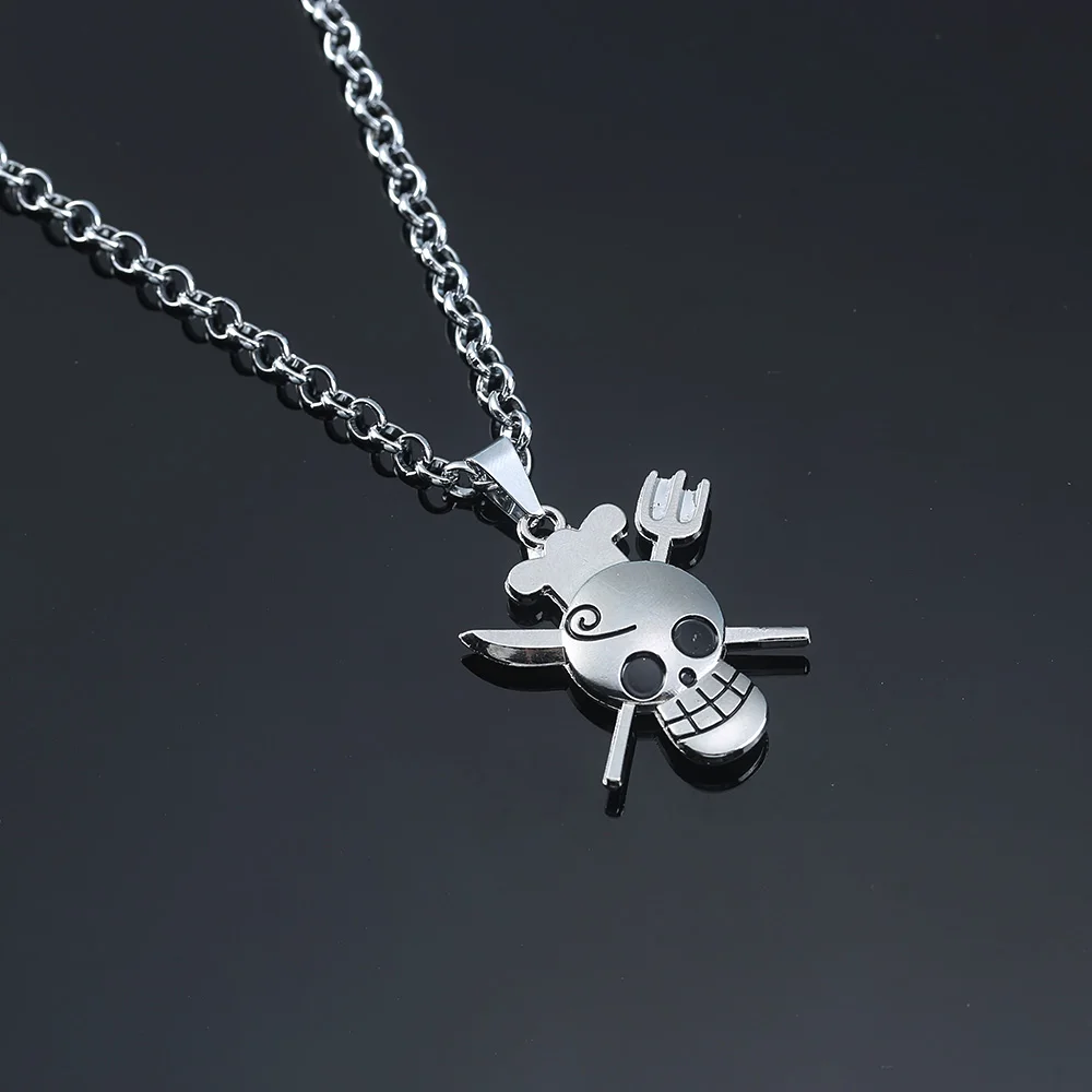 Anime One Piece Metal Necklace Luffy Ace Pirate Skull Hat Pendant Chain Choker Man Cartoon Necklaces Charm Jewelry Collar Gift