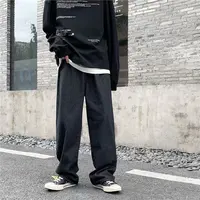 Męskie jeansy solidne sznurkiem Denim pełnej długości proste luźne męskie wszystkie mecze modne Punk workowate Retro rekreacyjne eleganckie spodnie kowbojskie 4