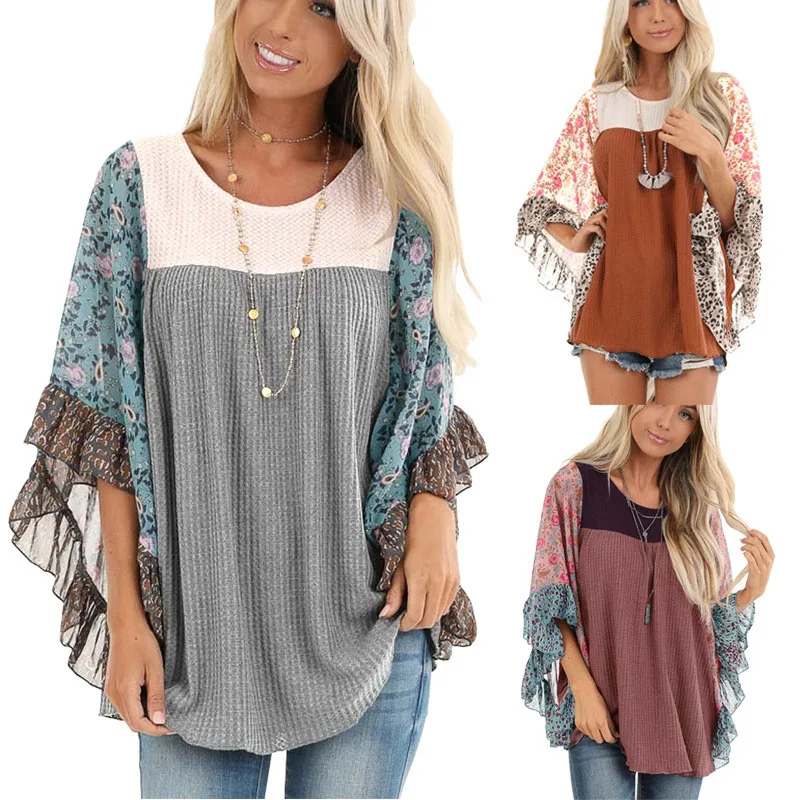 

Vetement Femme 2019 Plus Size Bat Sleeve Women T Shirt Retro Vintage Print Tee Shirt O-Neck Harajuku T-Shirts Tops Lady Clothes