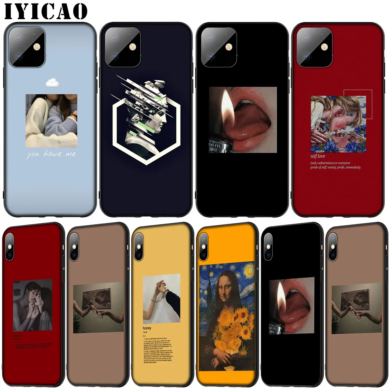 Art Aesthetic Van Gogh Mona Lisa David Soft Silicone Cover Case for iPhone 11 Pro XR X XS Max 6 6S 7 8 Plus 5 5S SE Black |