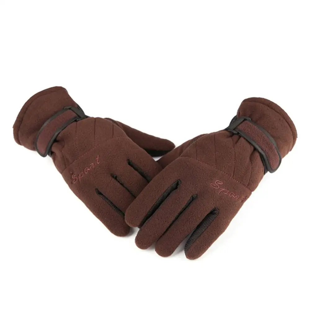 coffee Winter Comfortable Thicken Velvet Men Women Outdoor Riding Keep Warm Gloves Solid Color Outdoor Travel Fleece Gloves - Цвет: coffee