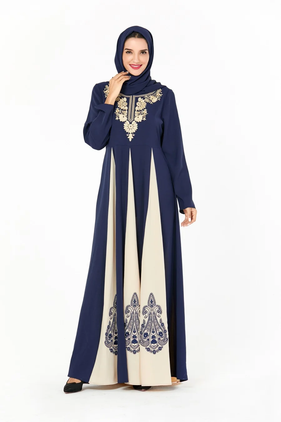 Siskakia abaya/винтажное этническое платье с вышивкой, мусульманские Формальные платья на Ближнем Востоке, Модные Популярные Цветные Лоскутные халаты в Дубае синего цвета - Цвет: Navy Blue Abaya