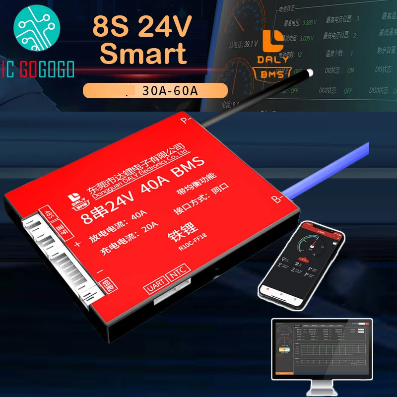 DALY Smart 8S 24V Lifepo4 литиевая батарея Защитная плата 3 2 V BMS 30A 40A 60A непрерывный баланс