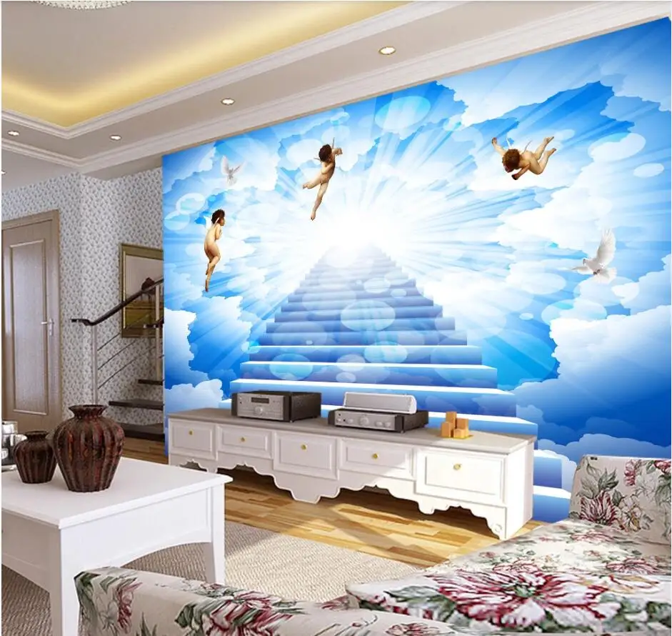 Обои на заказ, 3d обои, голубое небо, белые облака, ангел, blessing, обои для гостиной, спальни, церкви, 3d обои