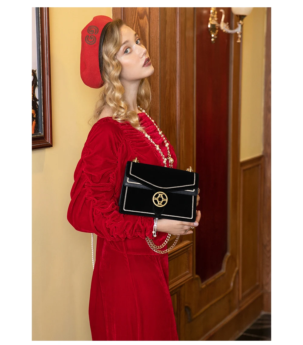 LAFESTIN Новая модная роскошная женская сумка с вышивкой на цепочке бордовая сумка через плечо бархатная ткань