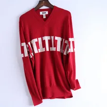 Шерстяной мужской свитер с v-образным вырезом и принтом, черный свитер, повседневные темно-синие пуловеры, свободные свитера