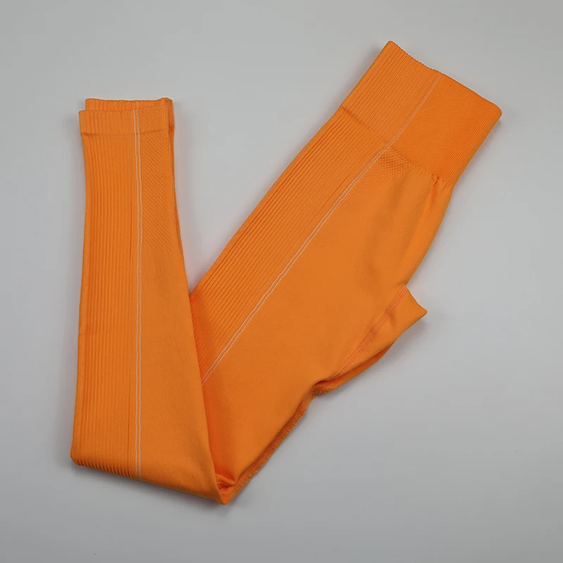 orange pants Ультра бесшовный комплект для йоги, женская одежда для фитнеса, спортивная одежда для тренировок, леггинсы для спортзала, короткий рукав, укороченный топ, рубашки, 2 шт., спортивные костюмы - Цвет: orange pants