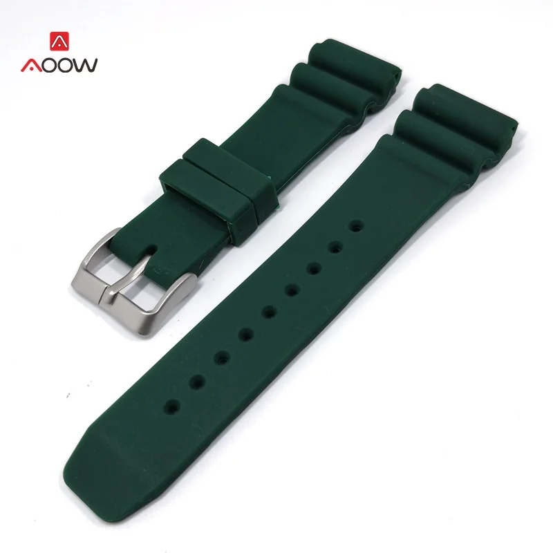 AOOW 22 мм дайвинг ремешок для часов резиновый браслет ремешок водонепроницаемый для женщин мужчин заменить мужчин t черная Пряжка часы аксессуары - Цвет ремешка: army green-S