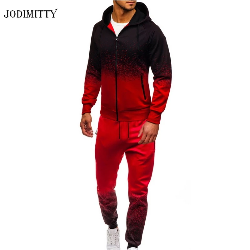 

Men Tracksuit Jogging Top Bottom Sport Sweat Suit Gradient Color Hoodies Hip Hop Harajuku Streetwear Sets Zipper Sportswear