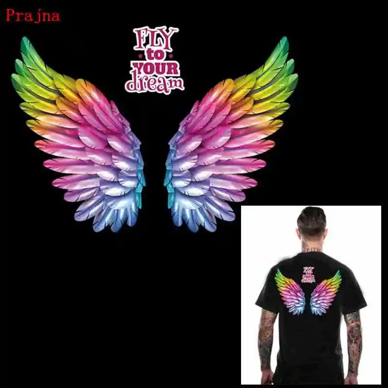 

Prajna Colorful Wings Iron On Heat Transfers Vinyl Thermal Ironing Stickers On T-shirt Heat Transfer Washable Patches On Clothes