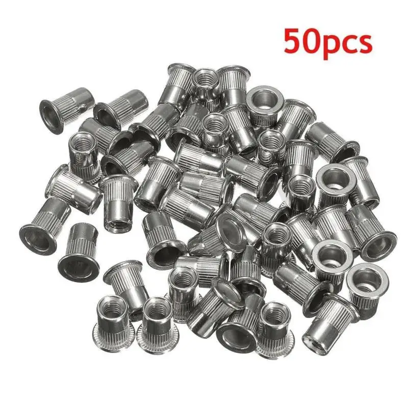 

50pcs 50PCS M6 304 stainless steel flat head threaded rivet insert nut nut cap rivet nut