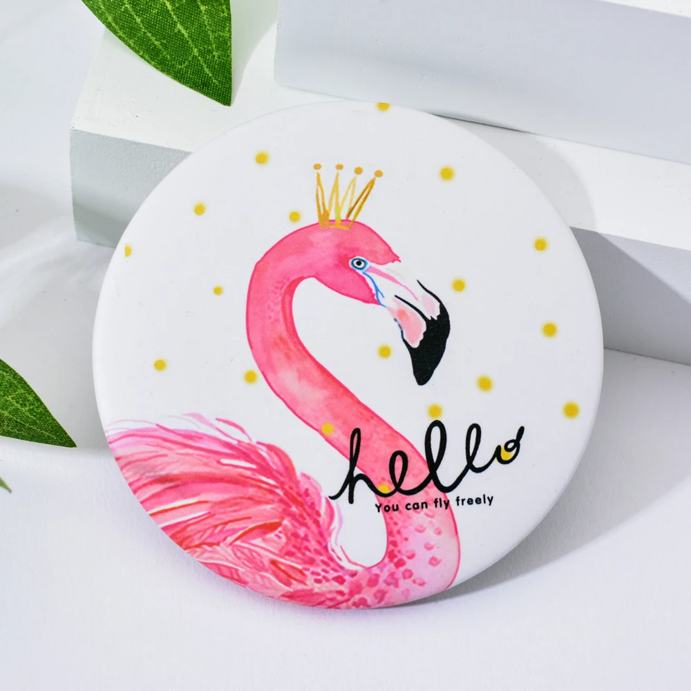 

Pink Flamingo Element Cosmetic Mirror Single Side Creative Women Round Mini Pocket Mirrors Cartoon Patterns Compact Makeup Tool