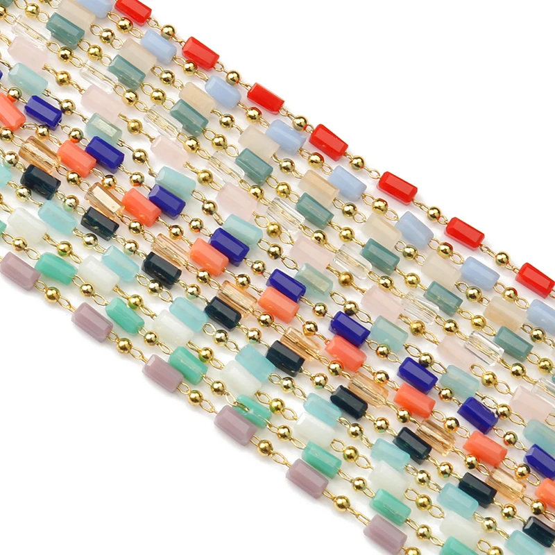 

1 Meter Wrapped Rosary Chain Gold Plated Wires Crystal Column Bead Chains for Jewelry Making DIY Bracelet Neckalce Earrings