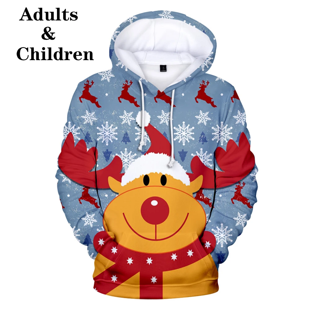 Милые детские рождественские Модные удобные толстовки с 3D рисунком, Рождественский Harajuku осенний свитер с 3D капюшоном для мальчиков и девочек и мужчин