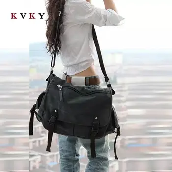 

Women Vintage Canvas Messenger Bags Book Laptop Shoulder School Ladys Men Large Capacity Multi-pocket School Bags Bolsa Feminina