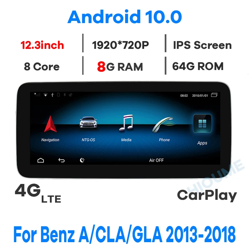Автомобильный мультимедийный плеер на Android 10 8 ядер 12 3 дюйма + 64 ГБ GPS для Benz A class W176