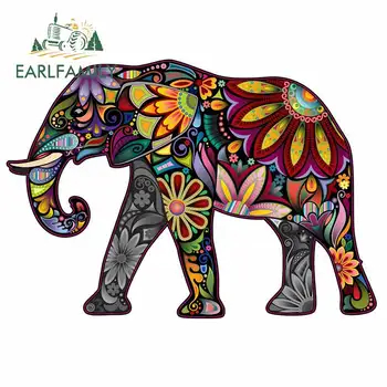 

EARLFAMILY 13cm x 9.2cm For Colorful Paisley Elephant Vinyl Material Car Stickers Fashion Graphics Decal DIY Occlusion Scratch