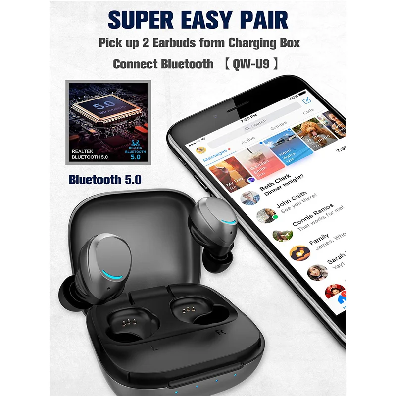 Tanie U9 TWS Metal Touch bezprzewodowe słuchawki bluetooth 5.0 słuchawki 6D słuchawki stereo z redukcją szumów gamingowy zestaw słuchawkowy dla iphone xiaomi