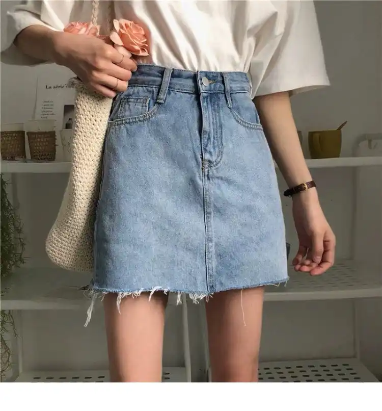 saia jeans cintura alta preta