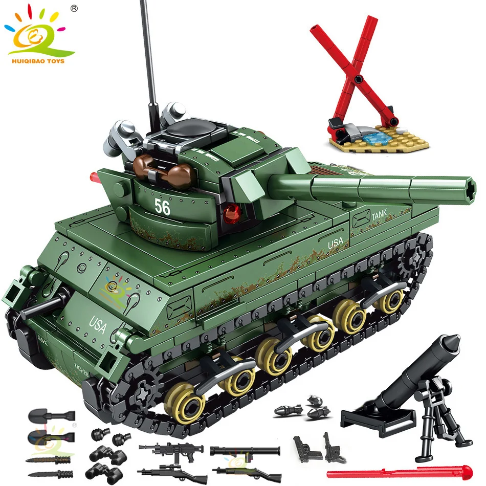  HUIQIBAO Toys 437pcs Military USA M4 Tank Building Blocks Compatible legoingly For Boys Army WW2 ve