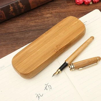 

Creative bamboo fountain pen gel pen set boutique student gifts environmentally friendly bamboo pencil case custom natural color