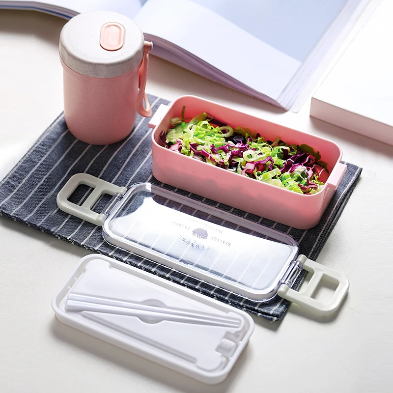 Японский контейнер для обеда коробка бэнто для микроволновой печи Пшеничная солома двухслойный контейнер Bento для обеда ланч бокс для детей школьный контейнер для еды 750 мл