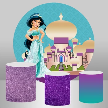 

Circle Round Backdrop Castle Jasmine Photographic Backdrops Girl Princess Birthday Background for Photo Studio Cake Table Banner