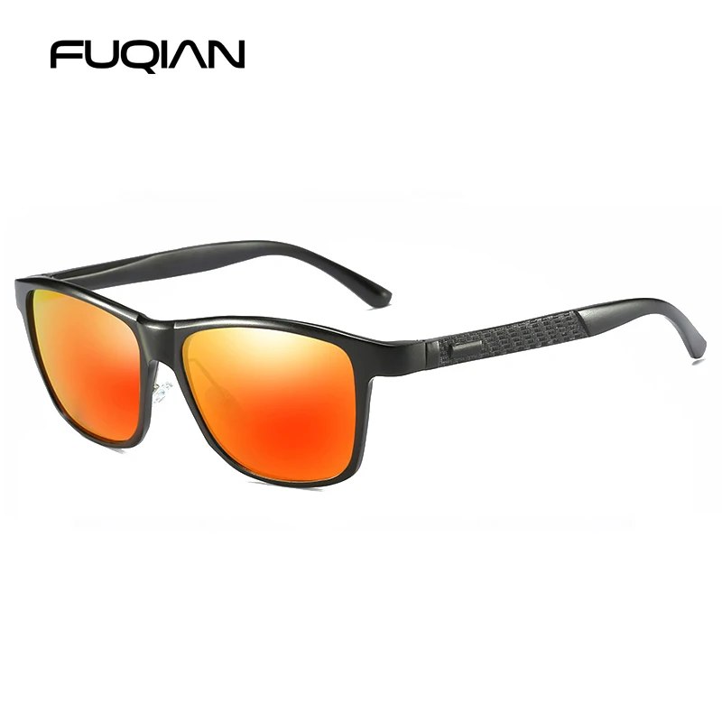 FUQIAN алюминиево-магниевые мужские поляризованные солнцезащитные очки, высокое качество, квадратные мужские солнцезащитные очки, крутые зеркальные синие очки для вождения - Цвет линз: Black Red