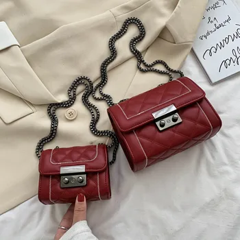 

purses and handbags Fashion solid color PU leather Sewing thread square chain women's messenger bag crossbody bags for women