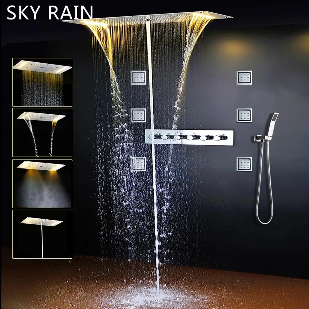 Europe Style Shower Head Faucet Set Thermostatic Mixer Valve Kit Multi Function SPA Massage System 4 Inch Lateral Jets Spout