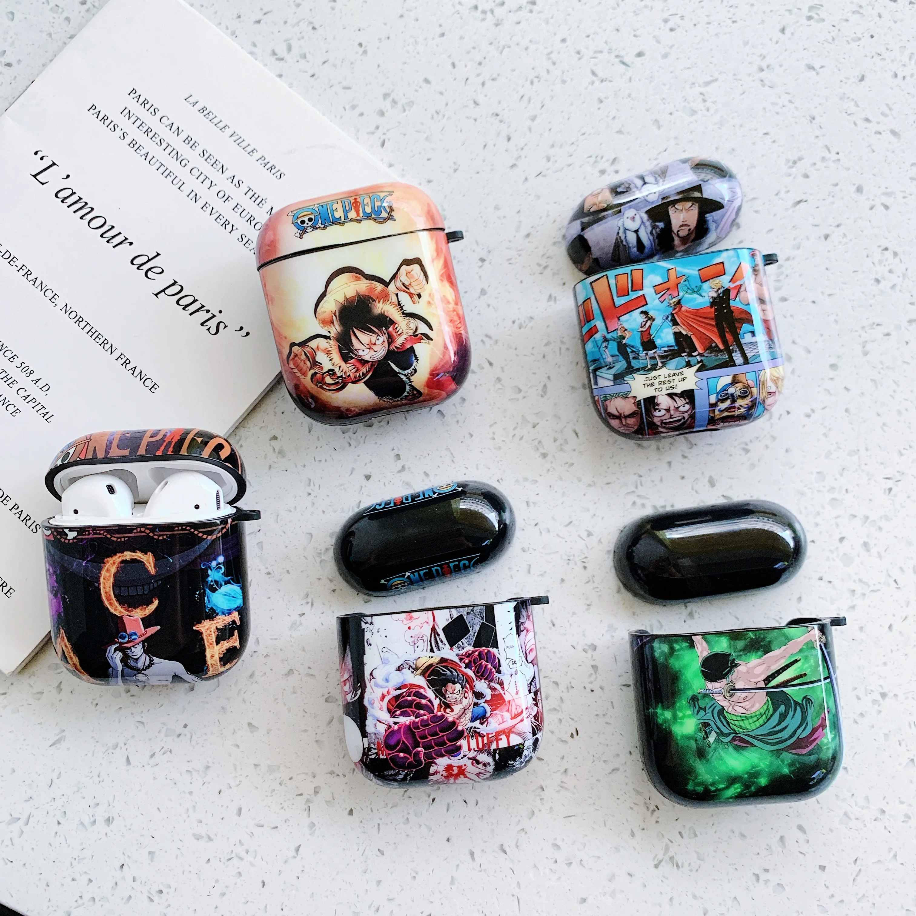 

For Apple Airpods 1/2 Japanese Cartoon One Piece Roronoa Zoro Luffy pattern Soft Earphone Cover Cases bluetooth protectiver case